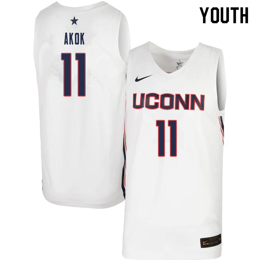 Youth #11 Akok Akok Uconn Huskies College Basketball Jerseys Sale-White - Click Image to Close
